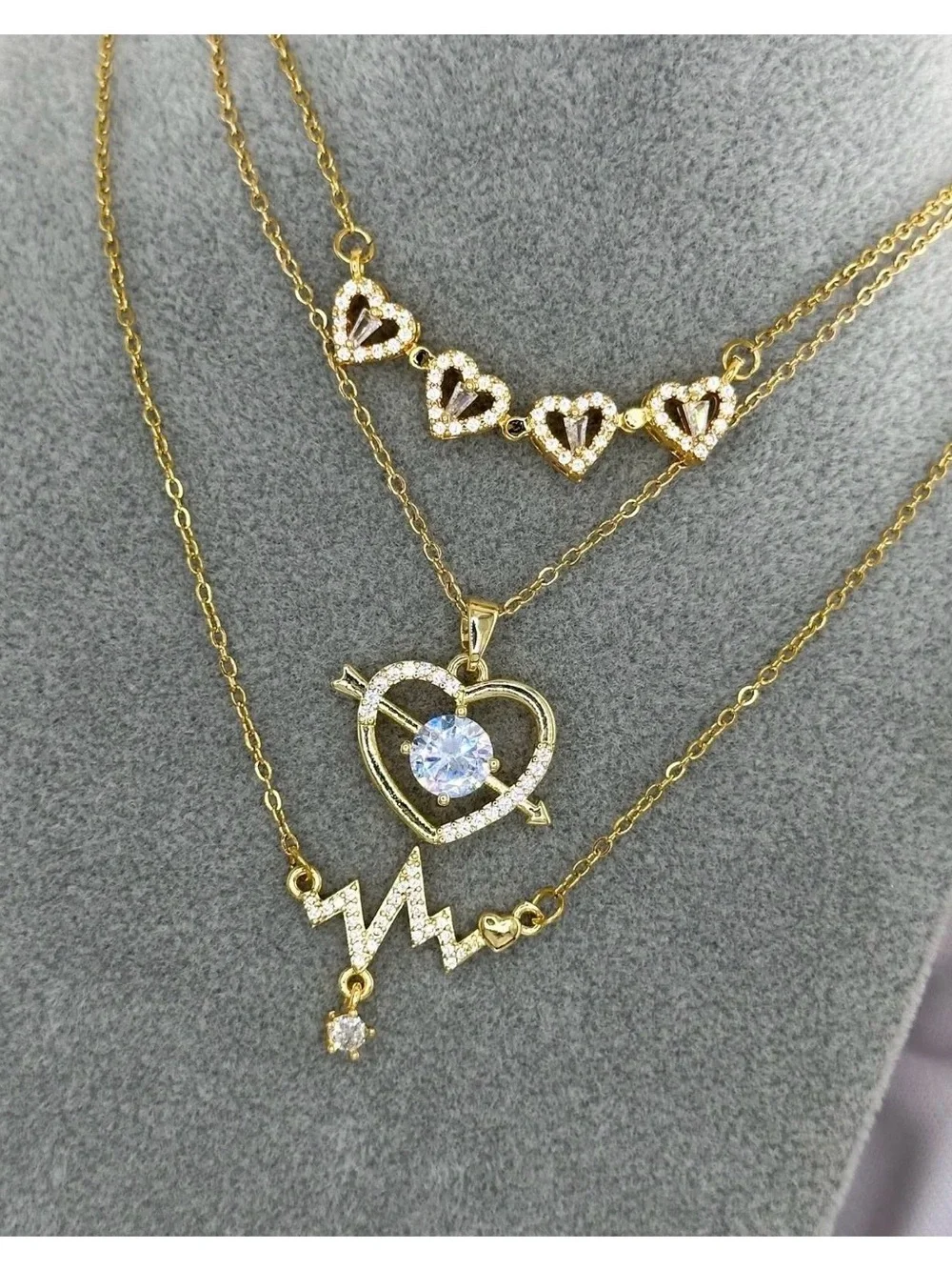 18K Gold Plated Open Heart Flower Necklace